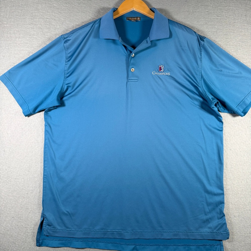 Peter Millar Summer Comfort Blue PGA Tour Champions Golf Polo Shirt Mens L
